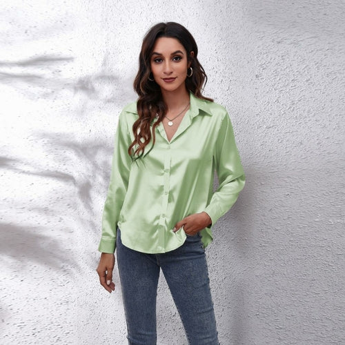 Satin Long Sleeve Blouse in Irresistible Solid Colors