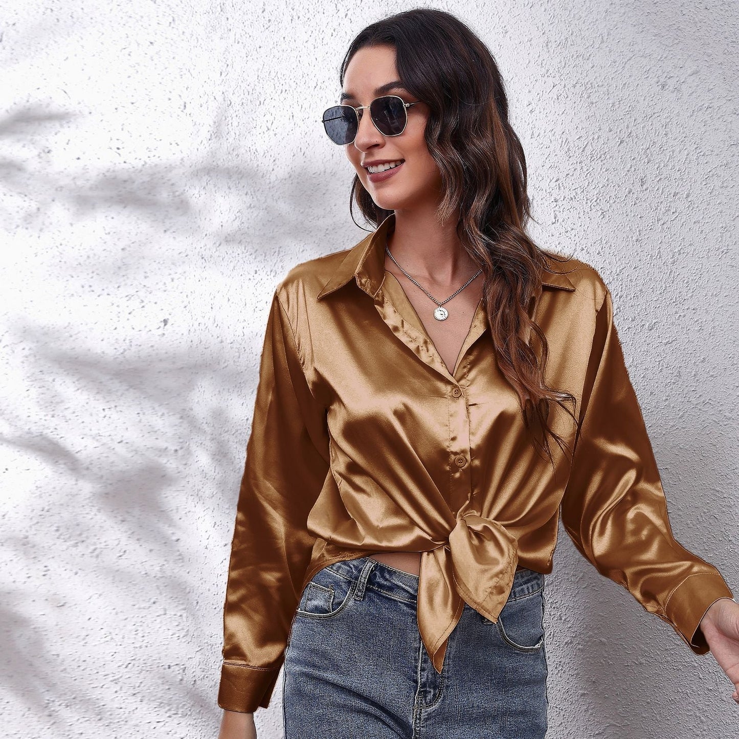 Satin Long Sleeve Blouse in Irresistible Solid Colors
