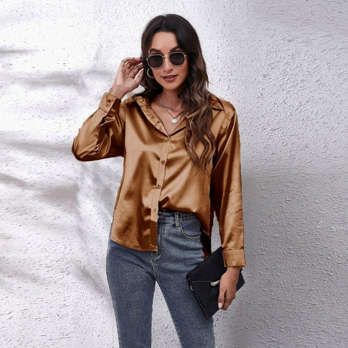 Satin Long Sleeve Blouse in Irresistible Solid Colors
