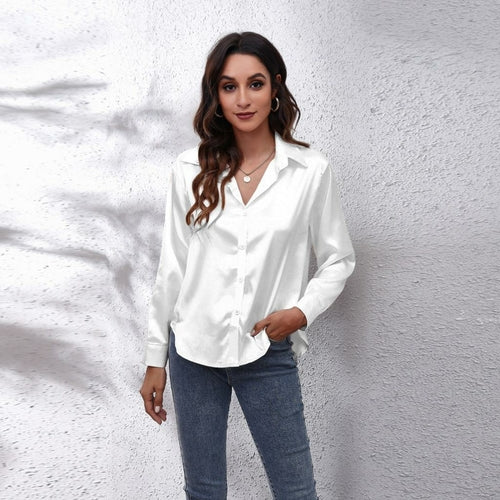 Satin Long Sleeve Blouse in Irresistible Solid Colors