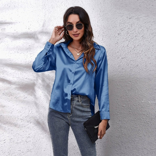 Satin Long Sleeve Blouse in Irresistible Solid Colors