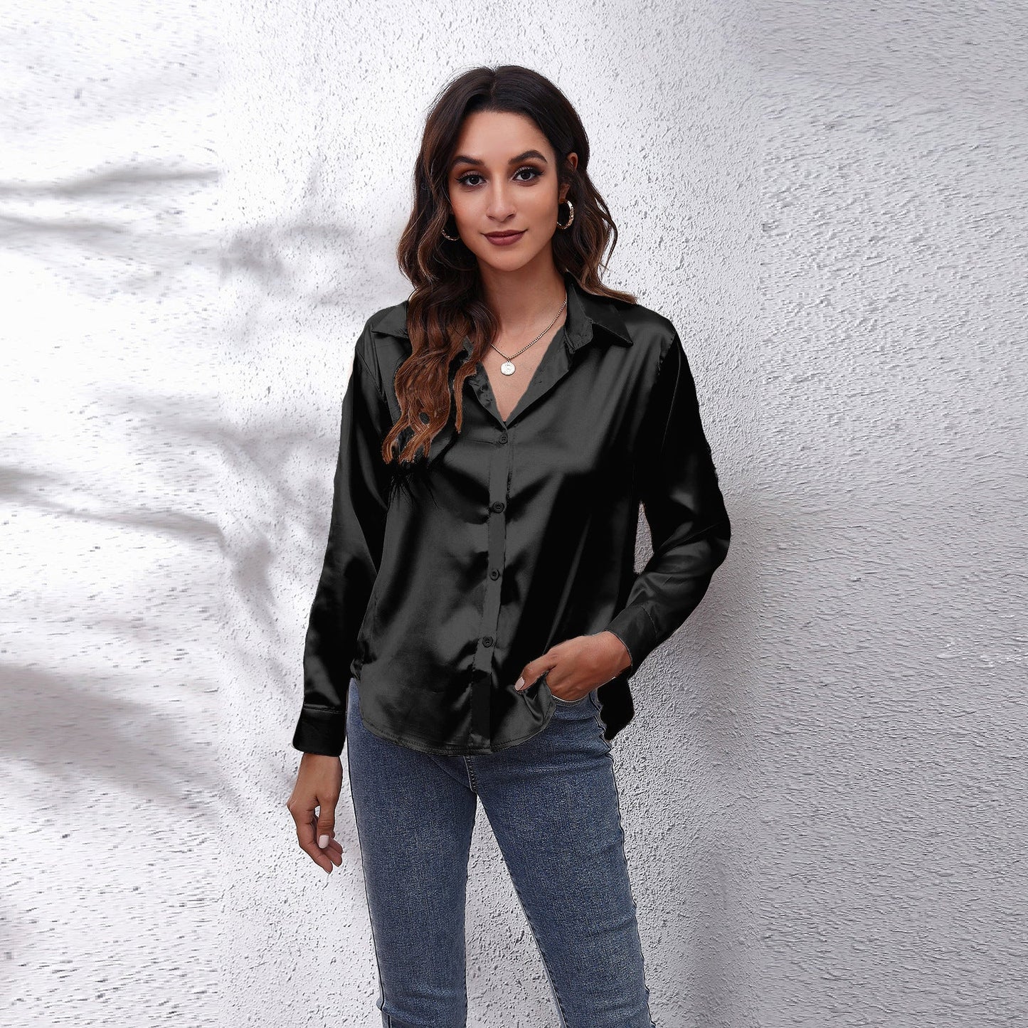 Satin Long Sleeve Blouse in Irresistible Solid Colors