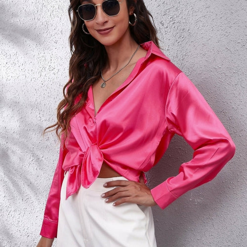 Satin Long Sleeve Blouse in Irresistible Solid Colors