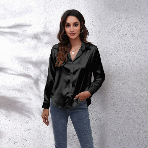 Satin Long Sleeve Blouse in Irresistible Solid Colors