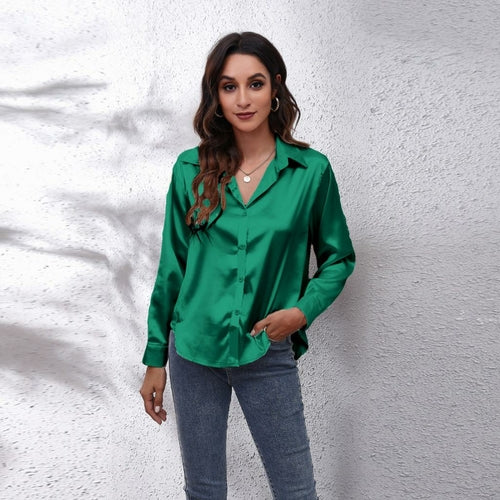 Satin Long Sleeve Blouse in Irresistible Solid Colors