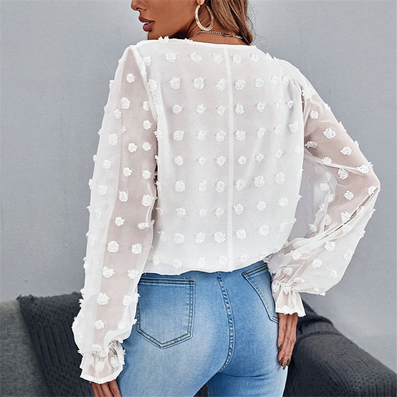 Stella's Radiant V Neck Lantern Sleeve Blouse