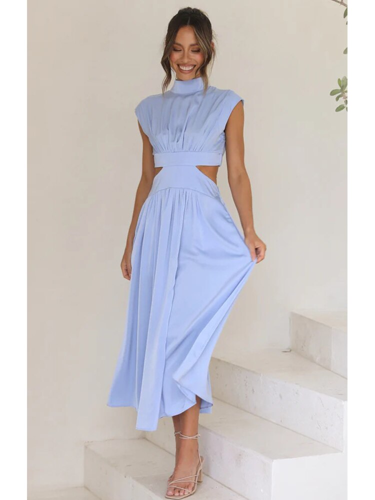 Grace Stand Collar Waist Cut-Out Dress