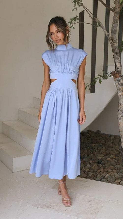Grace Stand Collar Waist Cut-Out Dress