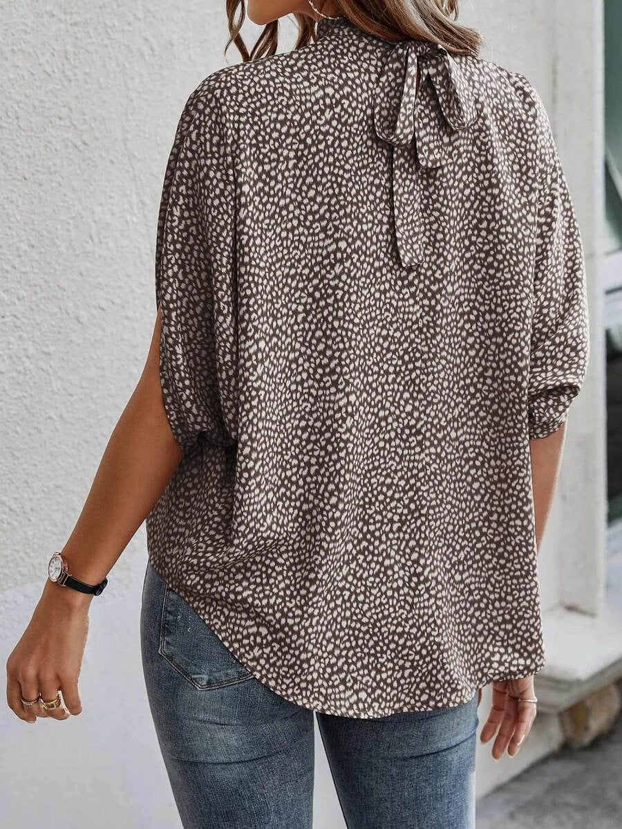 Casual Solid or Printed Color Split Batwing Sleeve Top
