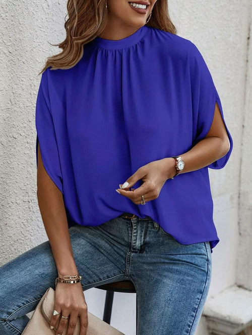Casual Solid or Printed Color Split Batwing Sleeve Top