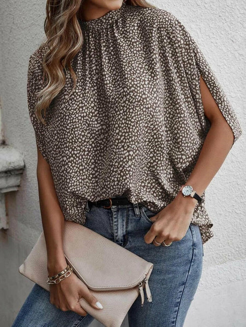Casual Solid or Printed Color Split Batwing Sleeve Top