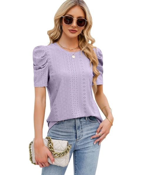 Clara Crew Neck with Soft Pleated Sleeves Top