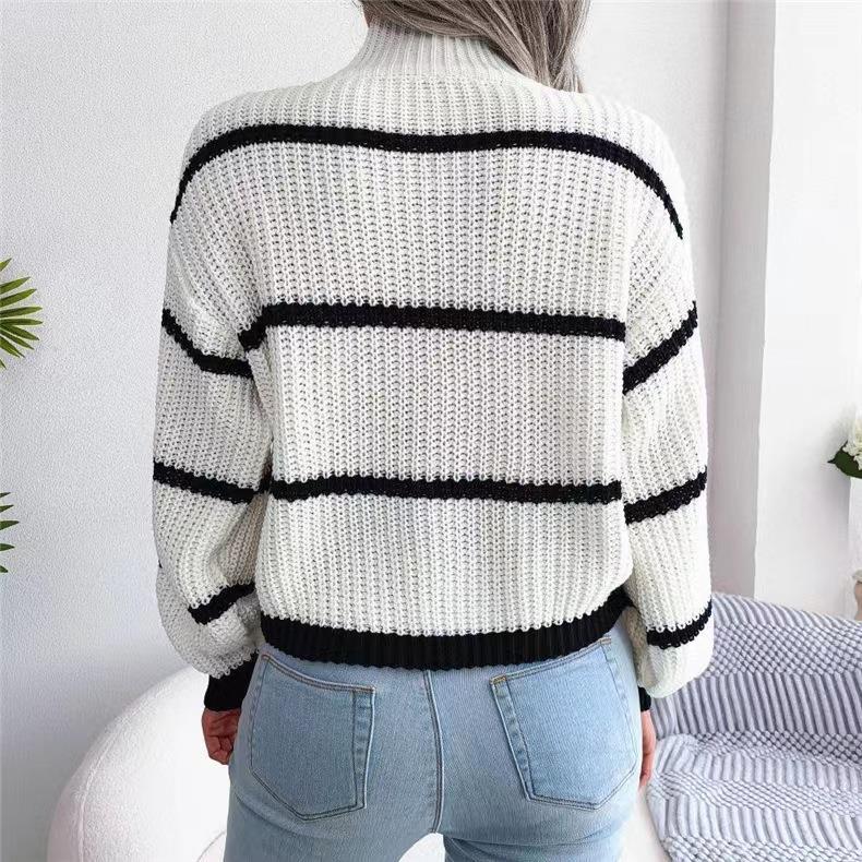 Vintage Striped Sweater Long Sleeve Casual Knitted Pullover Jumper