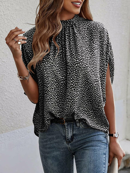 Casual Solid or Printed Color Split Batwing Sleeve Top