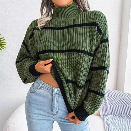 Vintage Striped Sweater Long Sleeve Casual Knitted Pullover Jumper