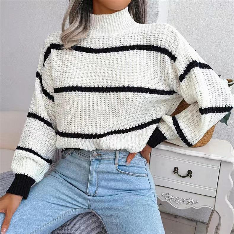 Vintage Striped Sweater Long Sleeve Casual Knitted Pullover Jumper