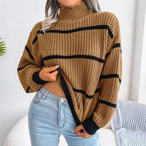 Vintage Striped Sweater Long Sleeve Casual Knitted Pullover Jumper