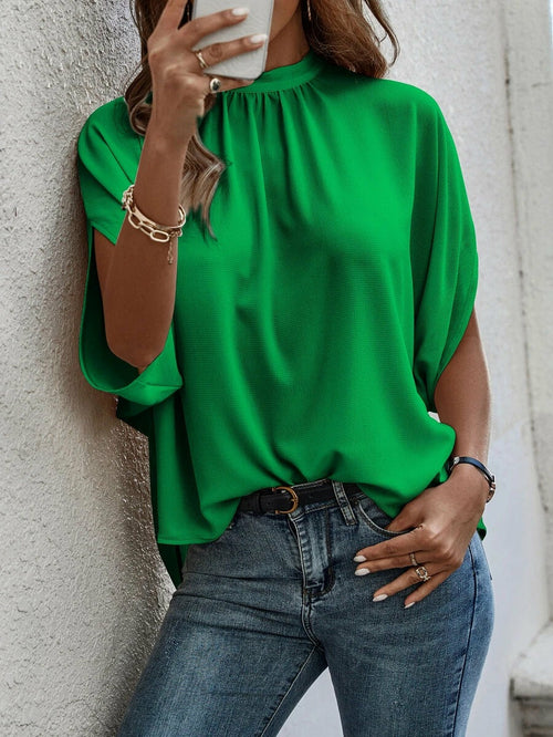 Casual Solid or Printed Color Split Batwing Sleeve Top