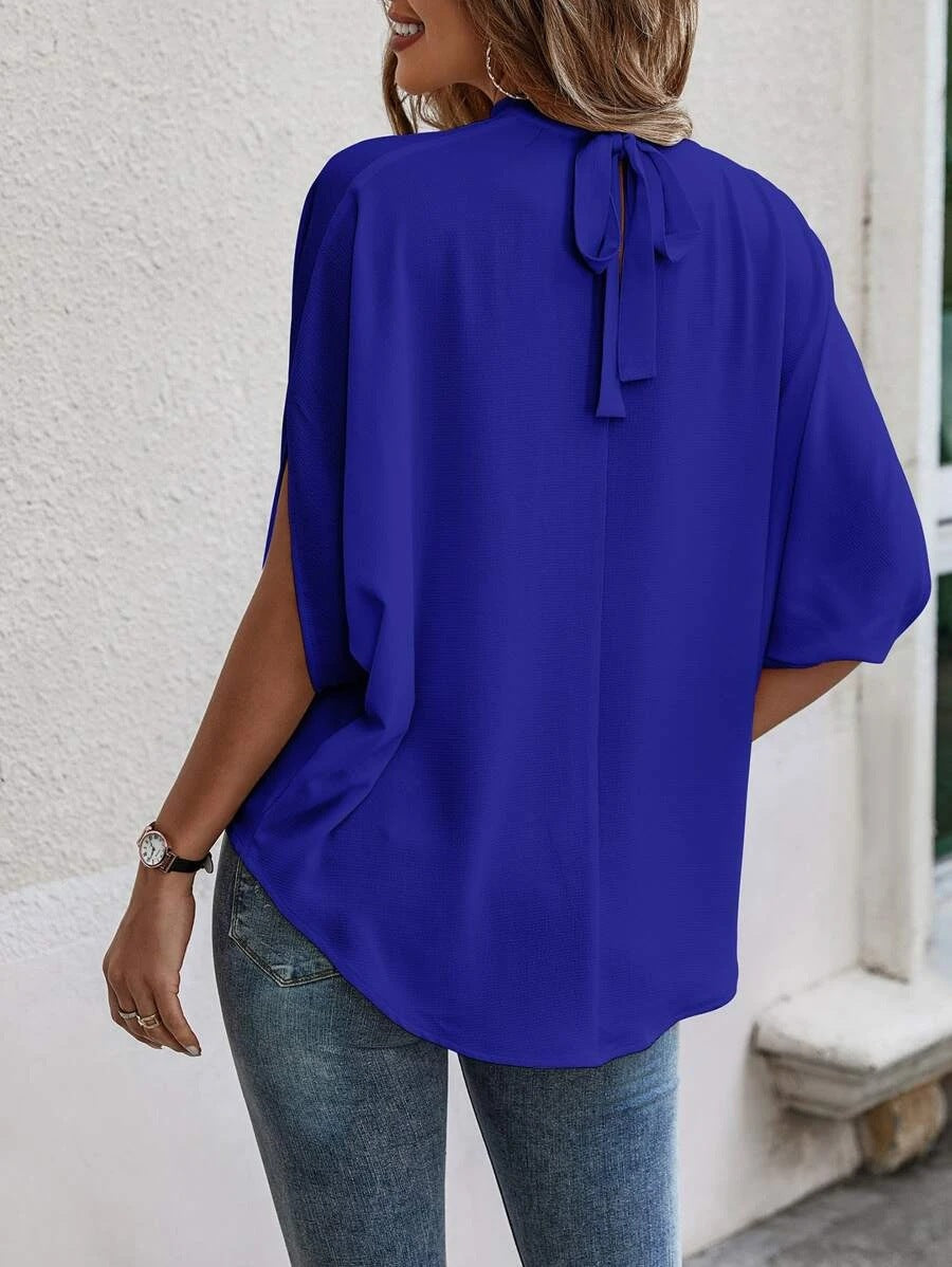 Casual Solid or Printed Color Split Batwing Sleeve Top