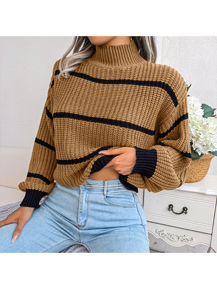 Vintage Striped Sweater Long Sleeve Casual Knitted Pullover Jumper