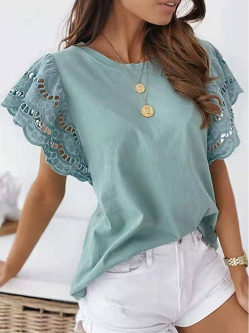 Isabella Top with Dainty Hollow-out Sleeves