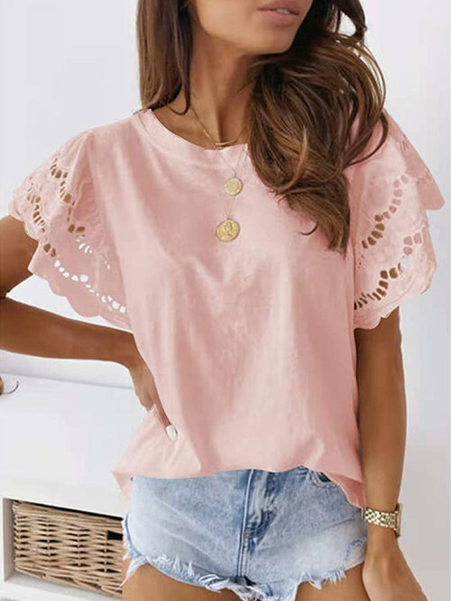 Isabella Top with Dainty Hollow-out Sleeves