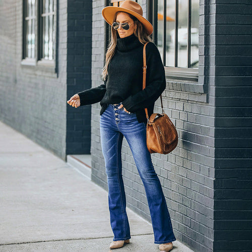 Button Fly Vintage Stretch Denim Jeans