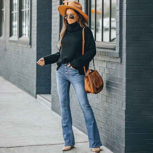 Button Fly Vintage Stretch Denim Jeans