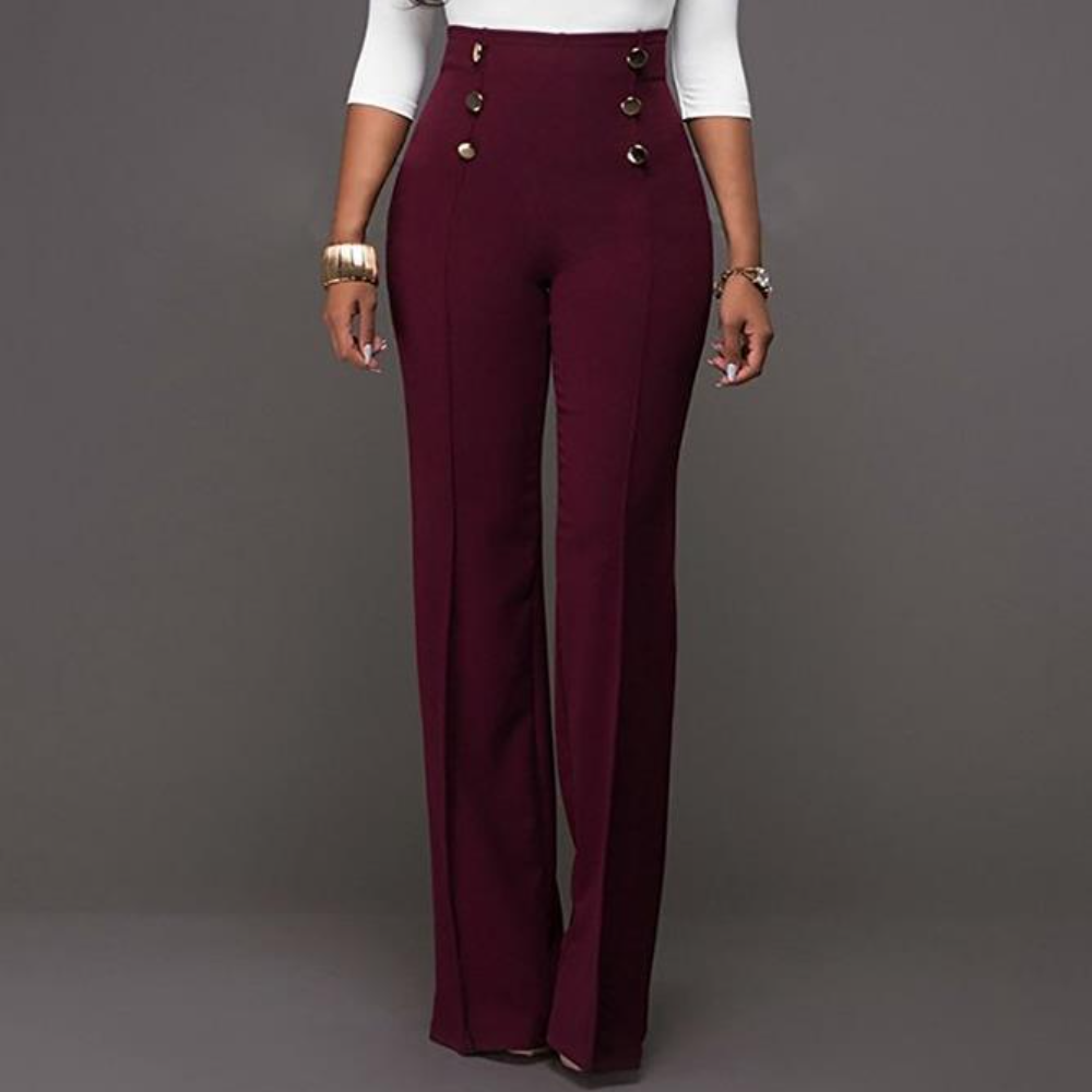 Women Solid Color Wide Leg Pants High Waist Flared Trousers Sliming