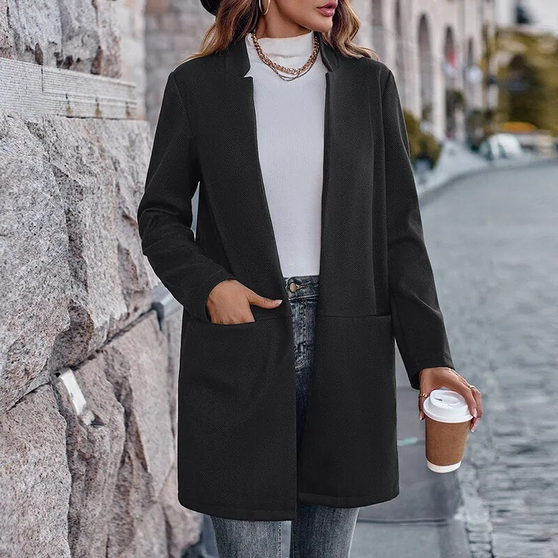 Women's Stand Collar Solid Color Mid-Length Casual Coat