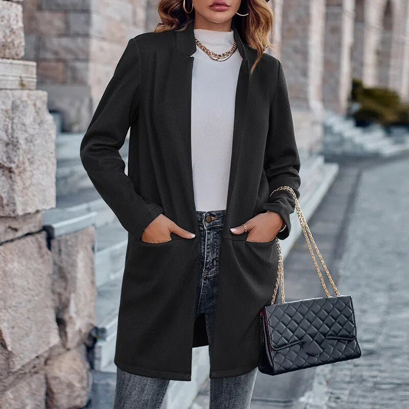 Women's Stand Collar Solid Color Mid-Length Casual Coat