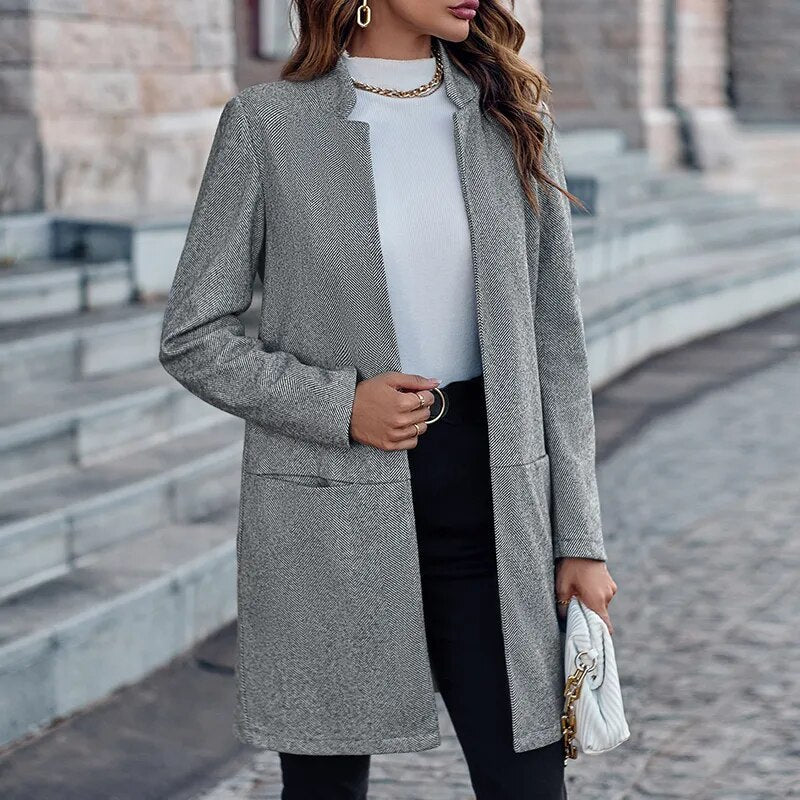 Women's Stand Collar Solid Color Mid-Length Casual Coat