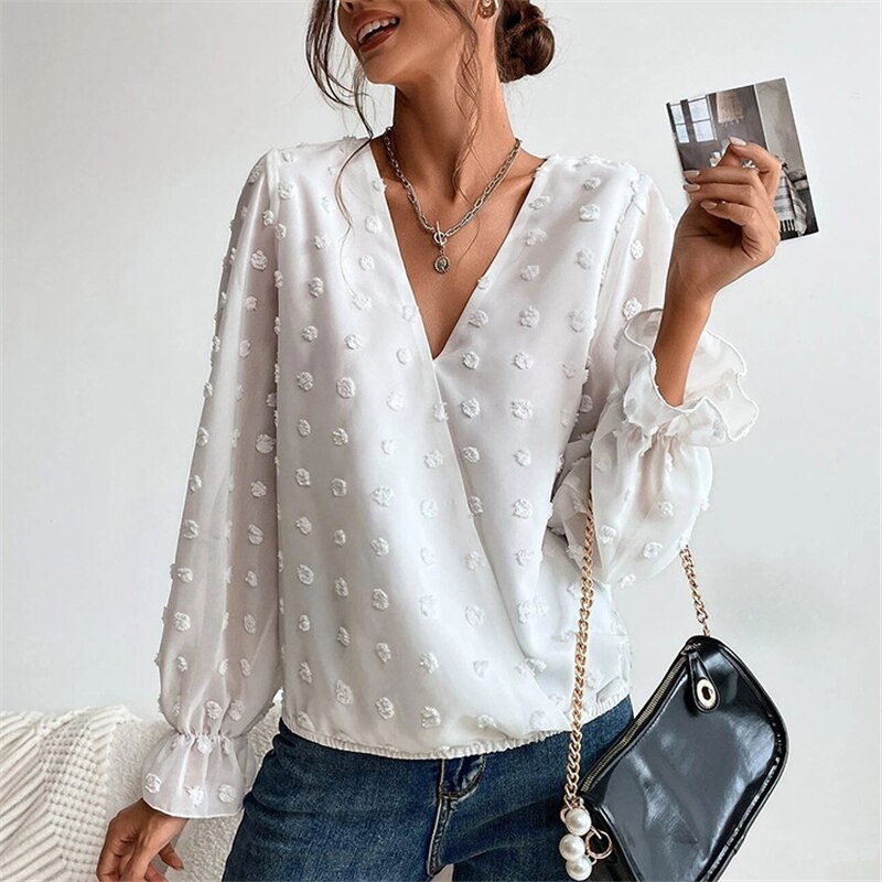 Stella's Radiant V Neck Lantern Sleeve Blouse