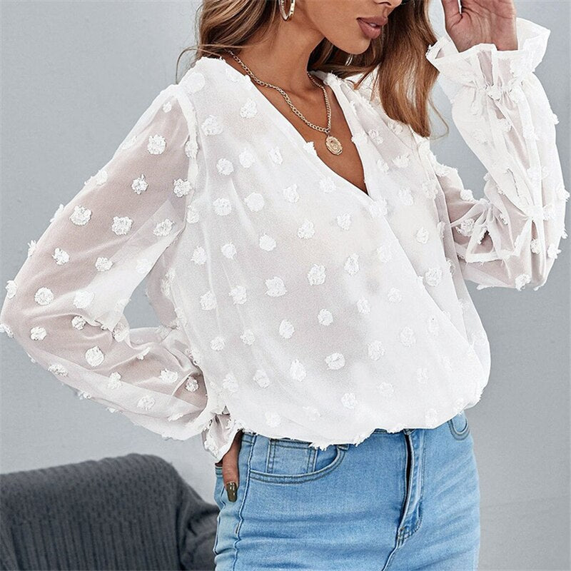 Stella's Radiant V Neck Lantern Sleeve Blouse