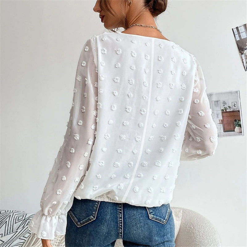 Stella's Radiant V Neck Lantern Sleeve Blouse