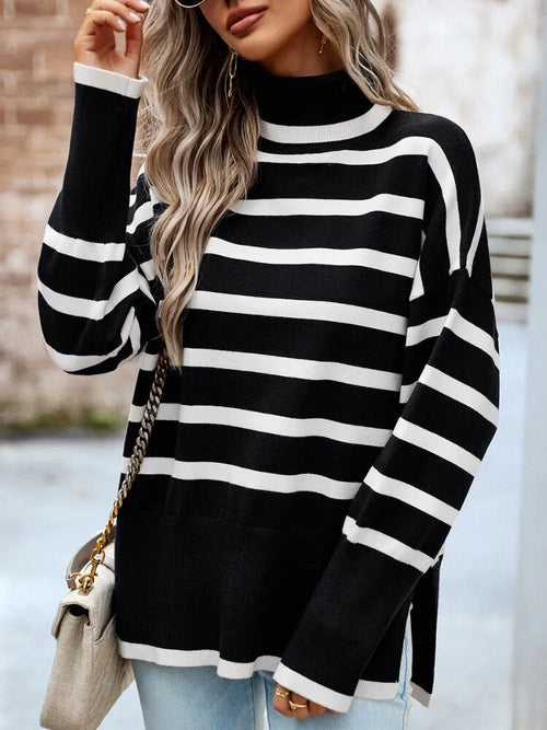 Stripe Knitted Turtleneck