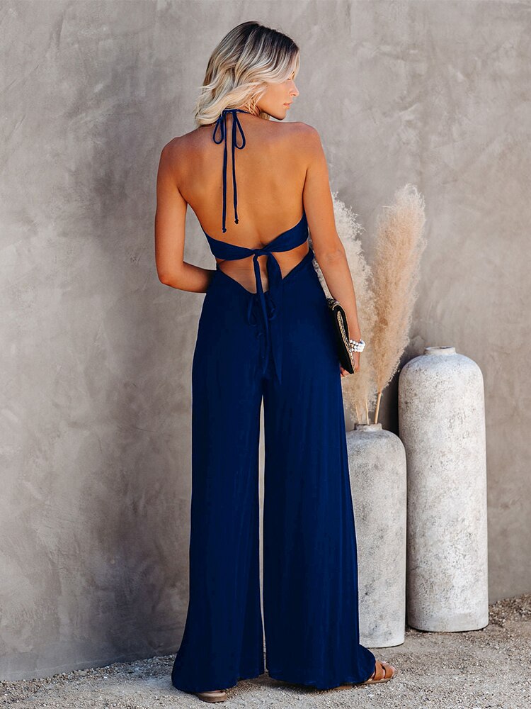 Breezy Tie-Back Halter Wide-Leg Jumpsuit