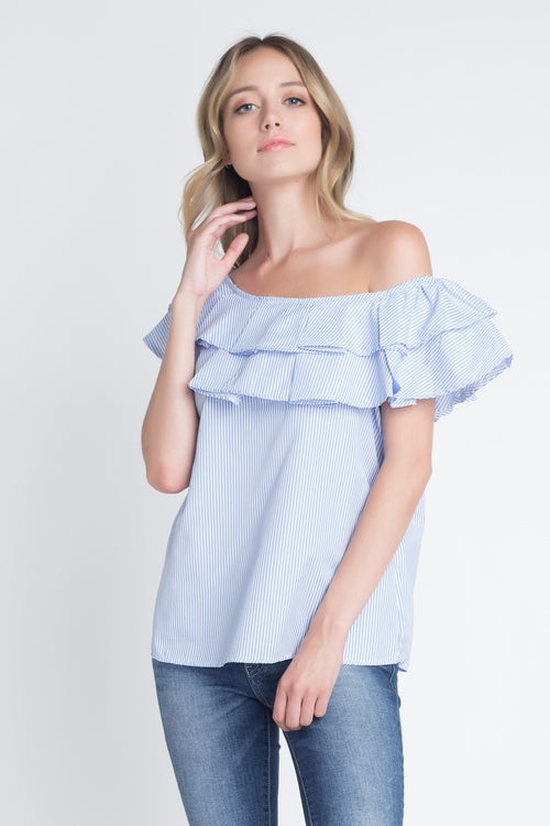 Ella's Chic Striped Shoulder Show Blouse