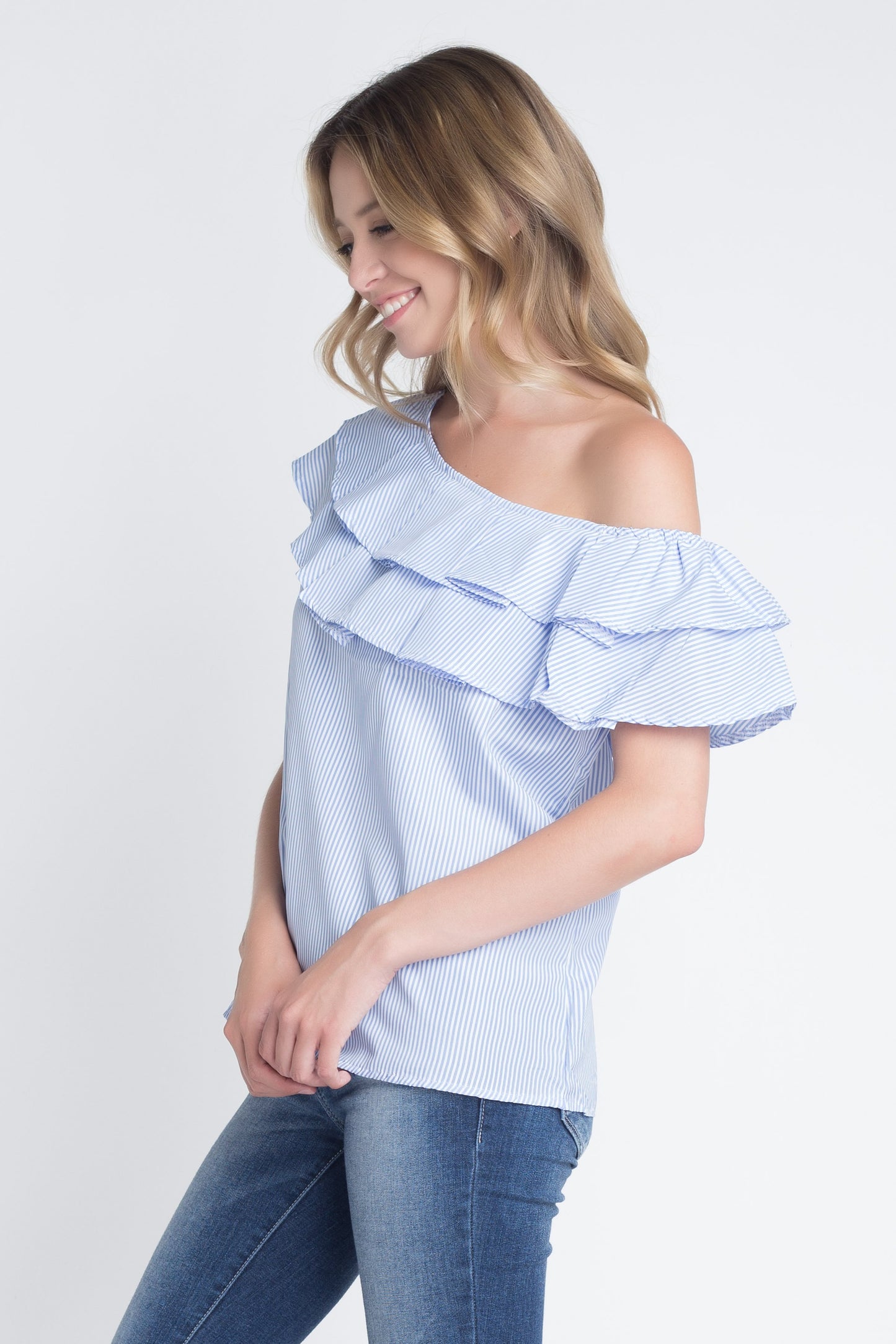 Ella's Chic Striped Shoulder Show Blouse