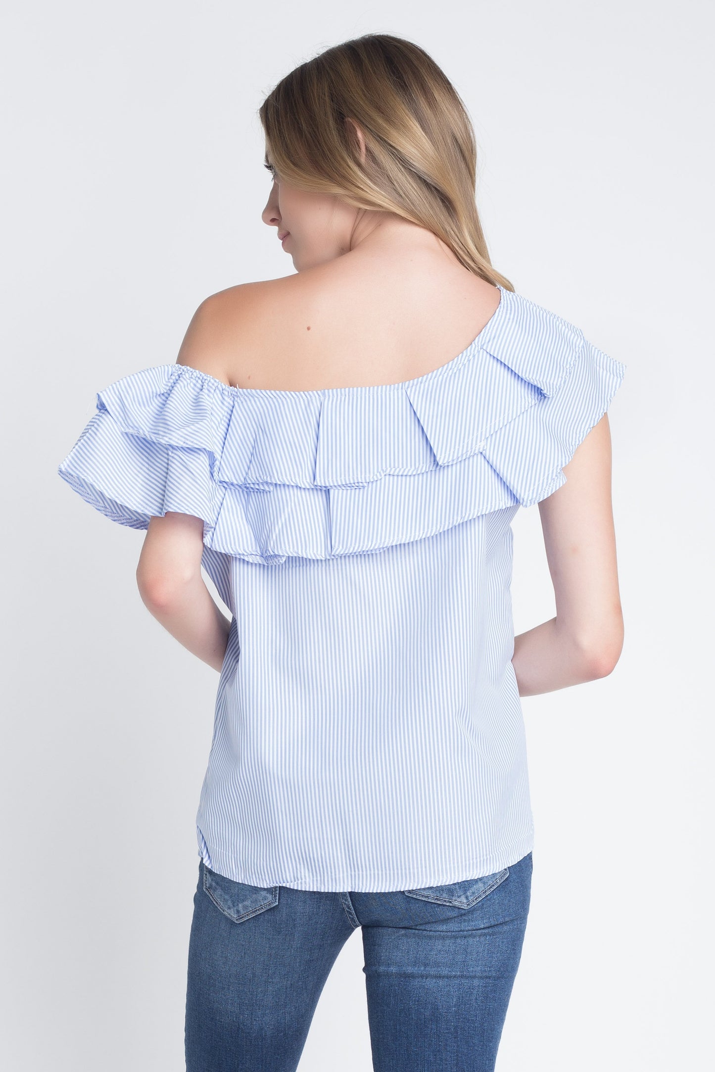 Ella's Chic Striped Shoulder Show Blouse