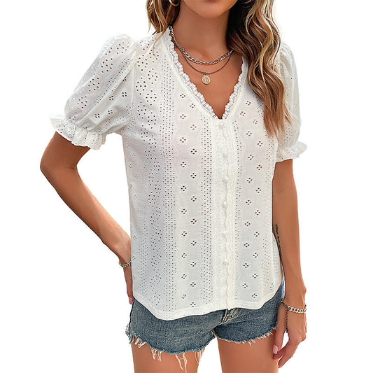 Elegant Office-Ready or Casual White Lace Blouse