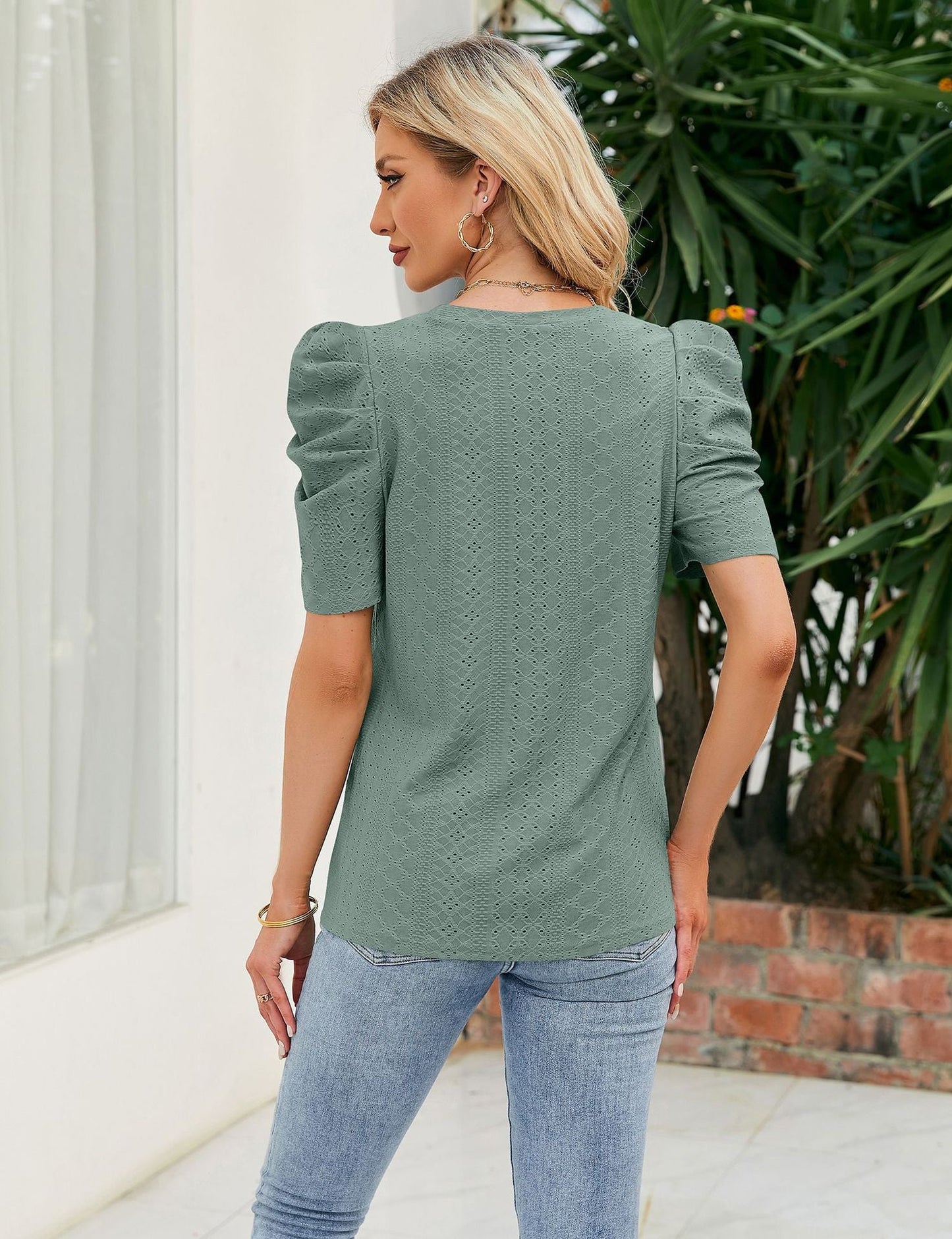 Clara Crew Neck with Soft Pleated Sleeves Top