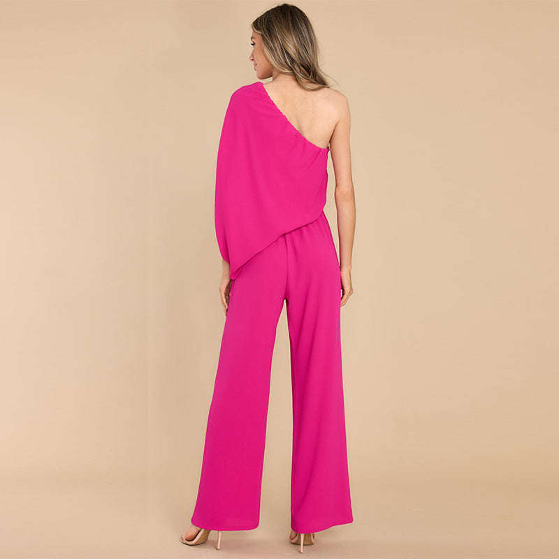 Drift and Drape Offbeat One-Shoulder Asymmetrical Jumpsuit