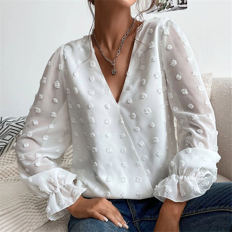 Stella's Radiant V Neck Lantern Sleeve Blouse