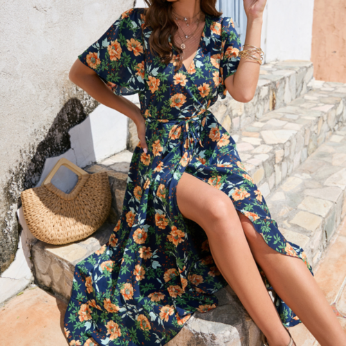 Clara Wrap-Style Floral Dress With Ruffles