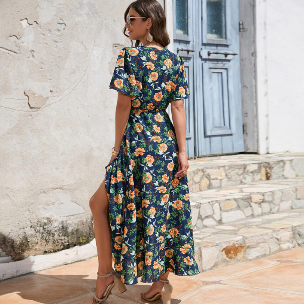 Clara Wrap-Style Floral Dress With Ruffles