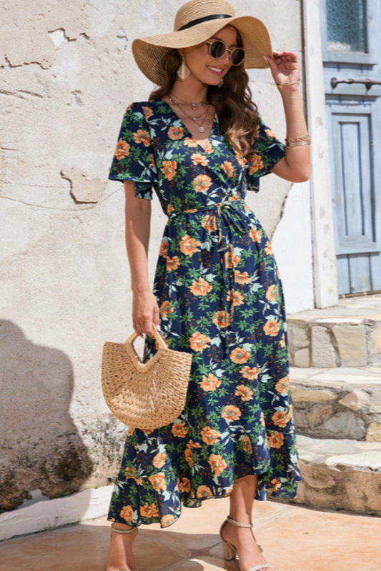 Clara Wrap-Style Floral Dress With Ruffles