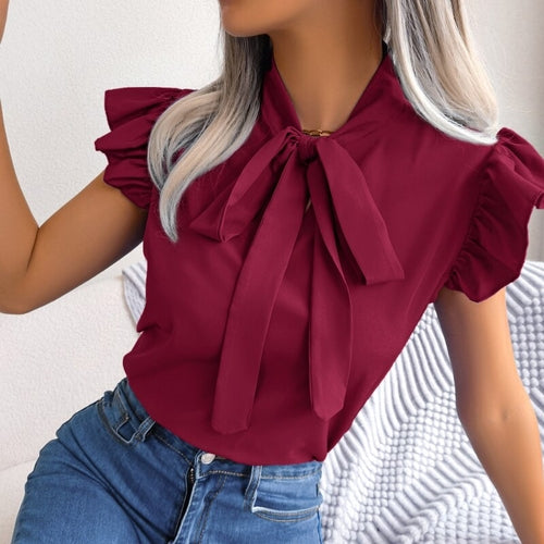 Isla Sleeveless Bow Collar Chiffon Blouse