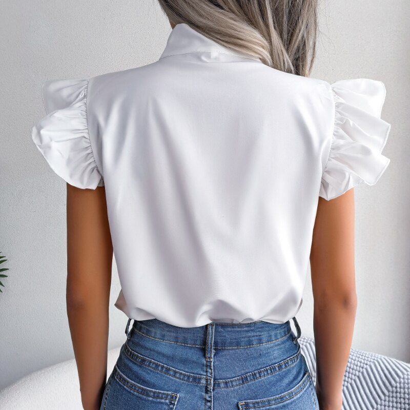 Isla Sleeveless Bow Collar Chiffon Blouse