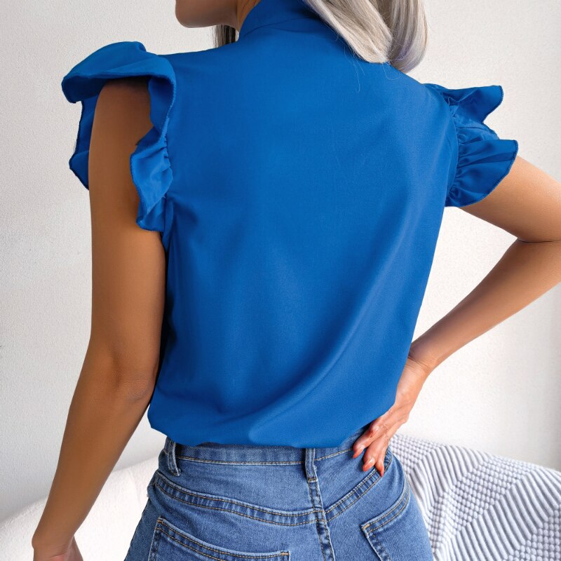 Isla Sleeveless Bow Collar Chiffon Blouse